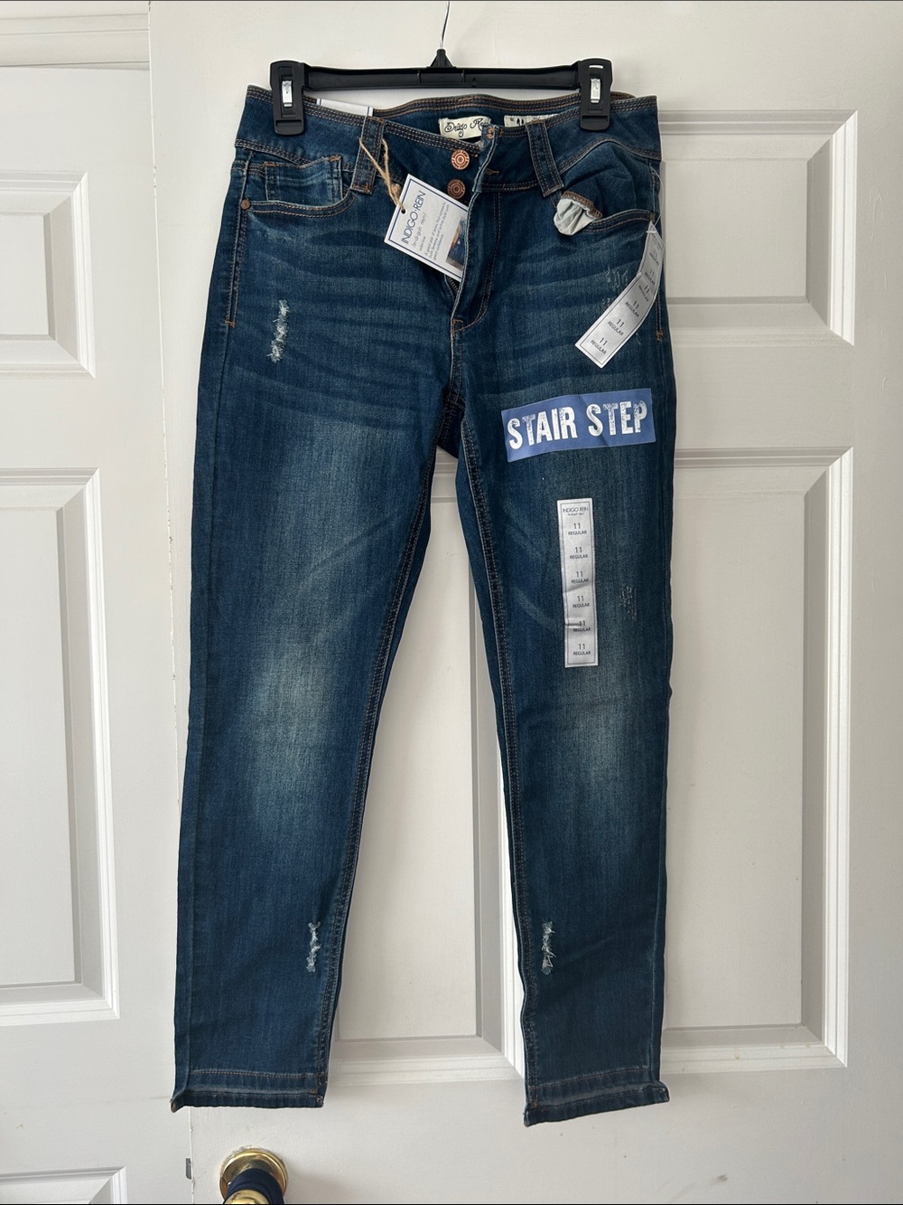 Indigo Rein Dark Blue Skinny Jeans with 'Stair Step' Patch